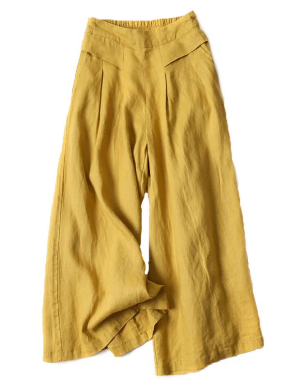 Solid Color Ramie Cotton Plus Size Loose Ninth Wide-Leg Pants - Image 5