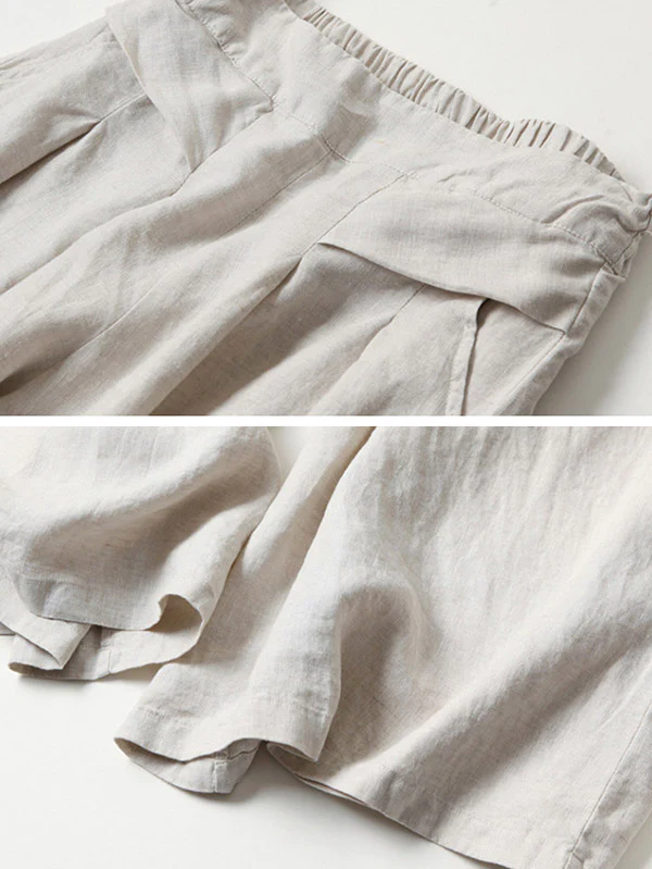 Solid Color Ramie Cotton Plus Size Loose Ninth Wide-Leg Pants - Image 7