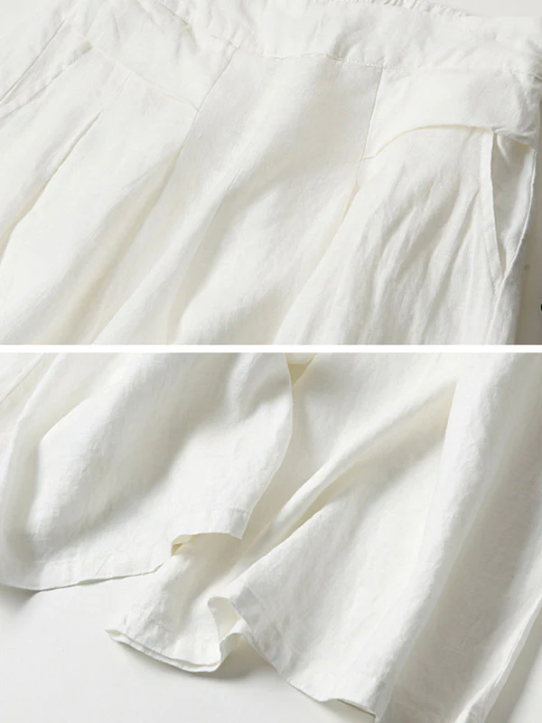 Solid Color Ramie Cotton Plus Size Loose Ninth Wide-Leg Pants - Image 8