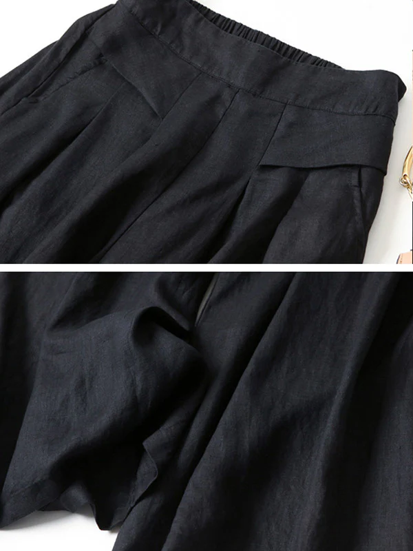 Solid Color Ramie Cotton Plus Size Loose Ninth Wide-Leg Pants - Image 9