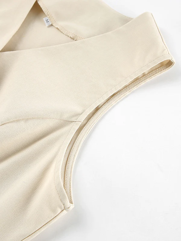 Solid Color Sleeveless Asymmetric Split-Joint  V-Neck Vest Tops +  Straight Leg Pants Suits Two Pieces Set - Image 12