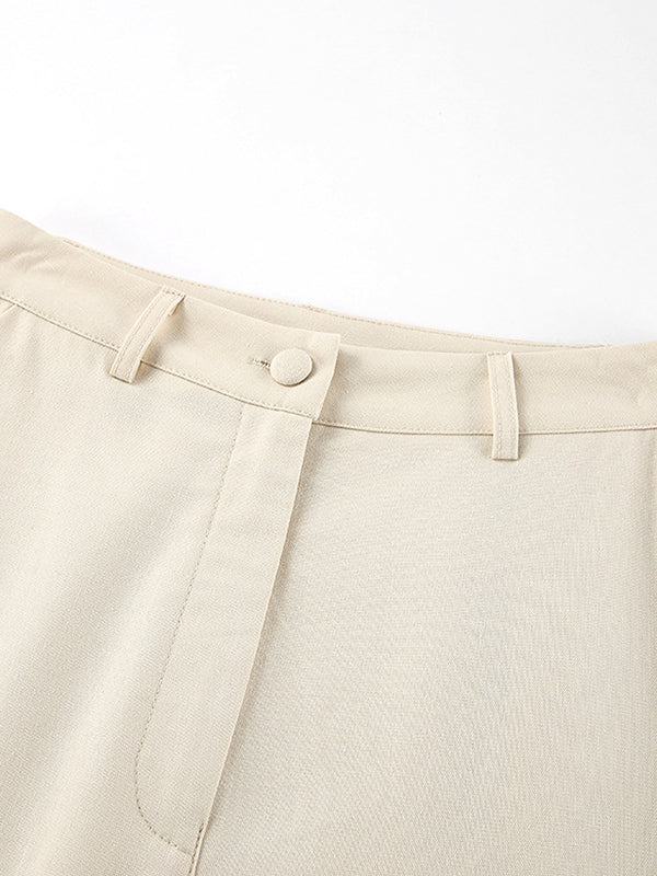 Solid Color Sleeveless Asymmetric Split-Joint  V-Neck Vest Tops +  Straight Leg Pants Suits Two Pieces Set - Image 16