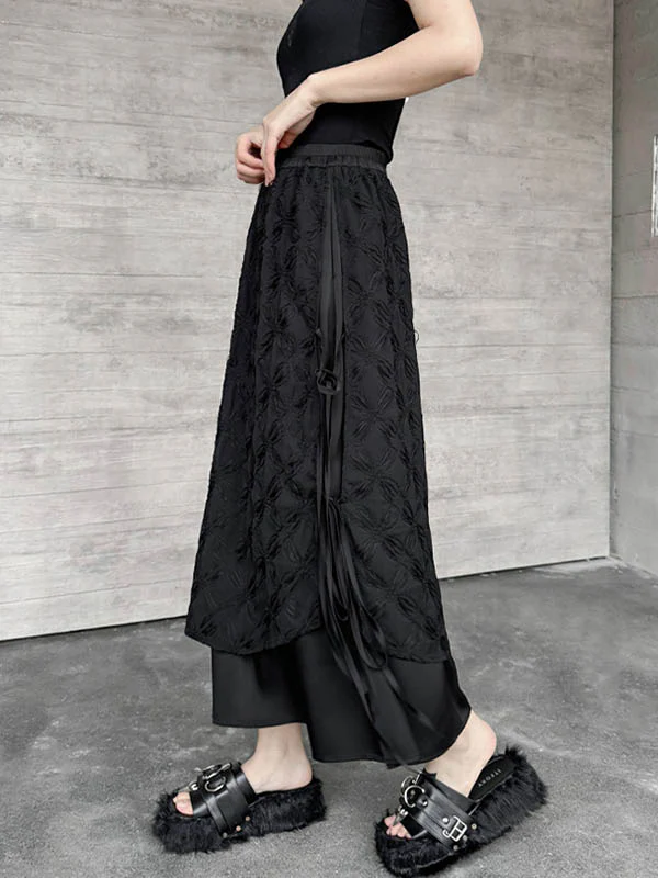 Solid Color Split-Joint Asymmetric Drawstring Flower Print   False Two Lapel Buttoned Pockets Blouses&Shirts Tops + Elasticated Waist Double Layered Skirts Bottoms Two Pieces Set - Image 13