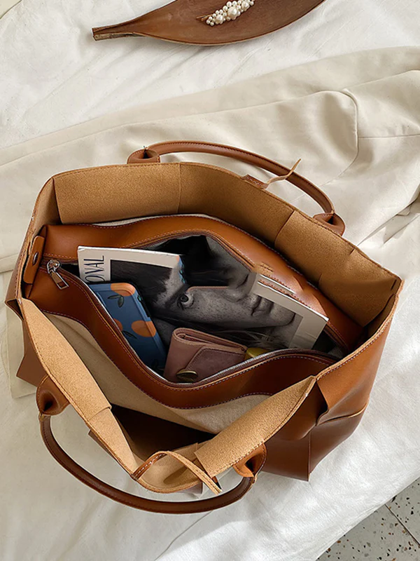 Solid Color Split-Joint Bags Handbags Tote Bags - Image 13