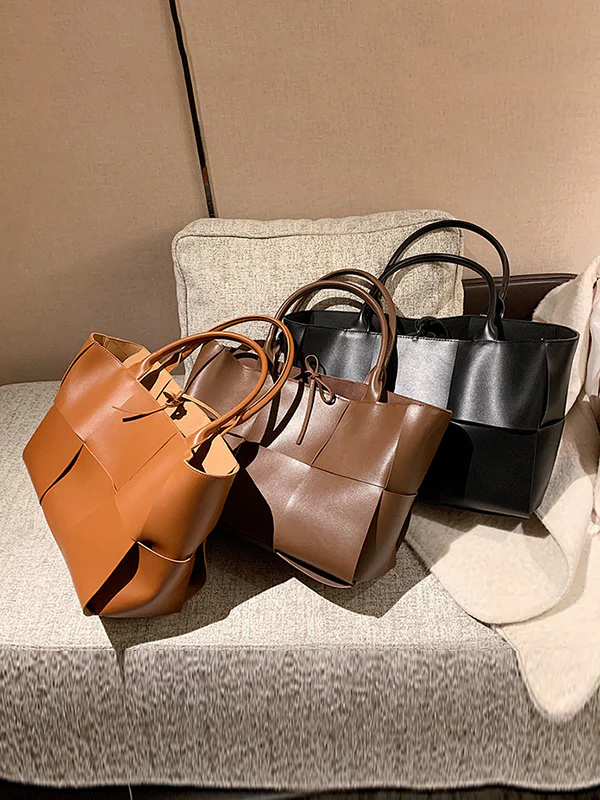 Solid Color Split-Joint Bags Handbags Tote Bags - Image 14