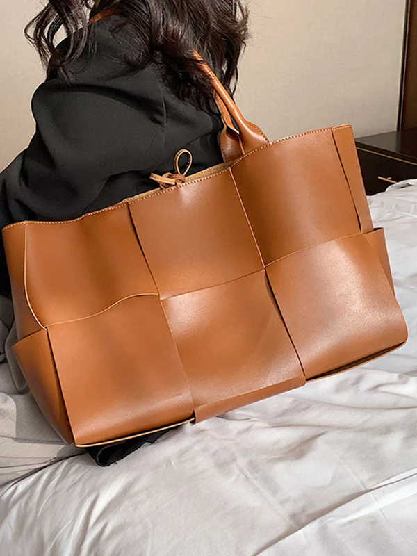 Solid Color Split-Joint Bags Handbags Tote Bags - Image 2