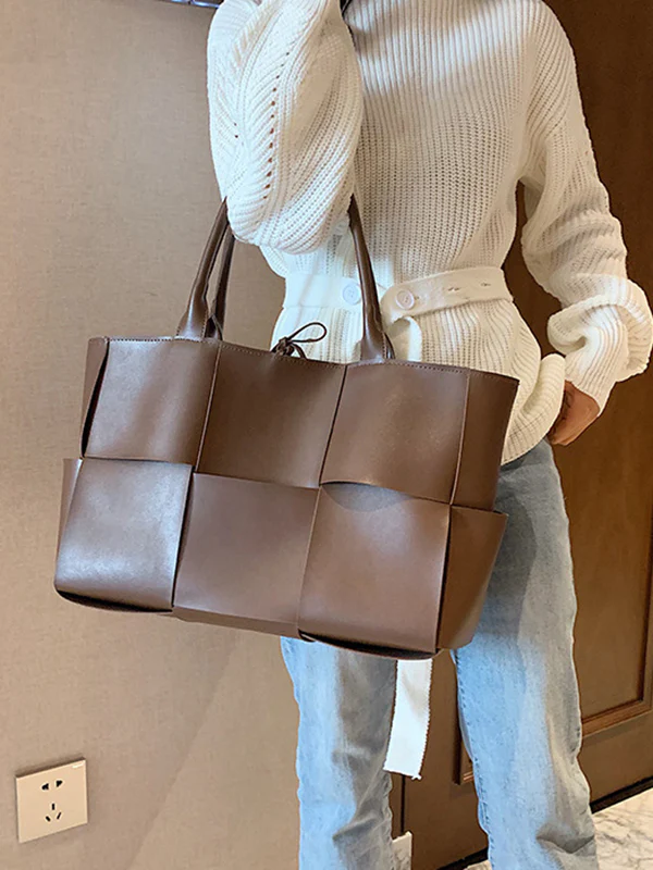Solid Color Split-Joint Bags Handbags Tote Bags - Image 3