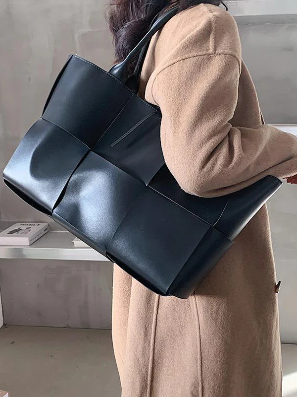 Solid Color Split-Joint Bags Handbags Tote Bags - Image 4