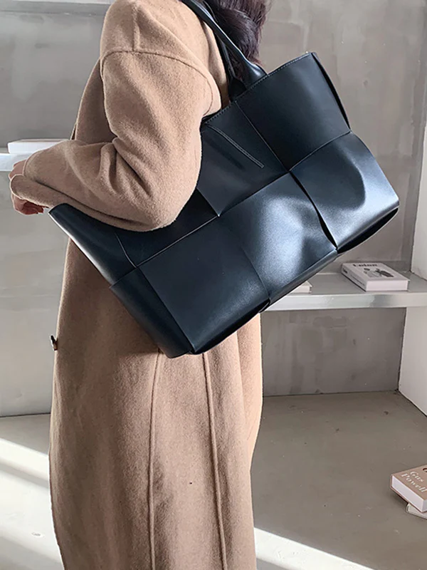 Solid Color Split-Joint Bags Handbags Tote Bags - Image 5
