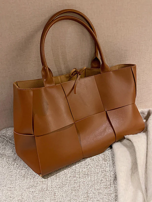 Solid Color Split-Joint Bags Handbags Tote Bags - Image 9