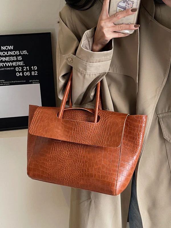 Solid Color Split-Joint Bags Handbags Tote Bags - Image 4