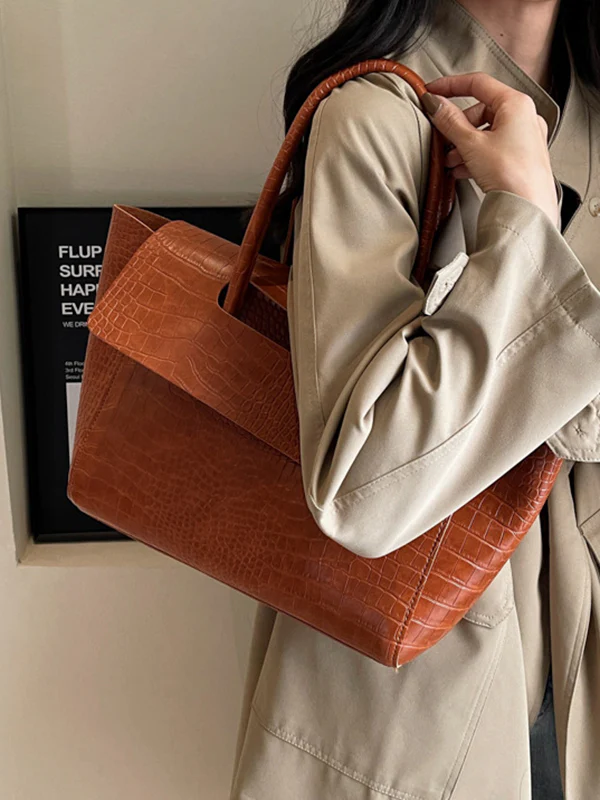 Solid Color Split-Joint Bags Handbags Tote Bags - Image 5