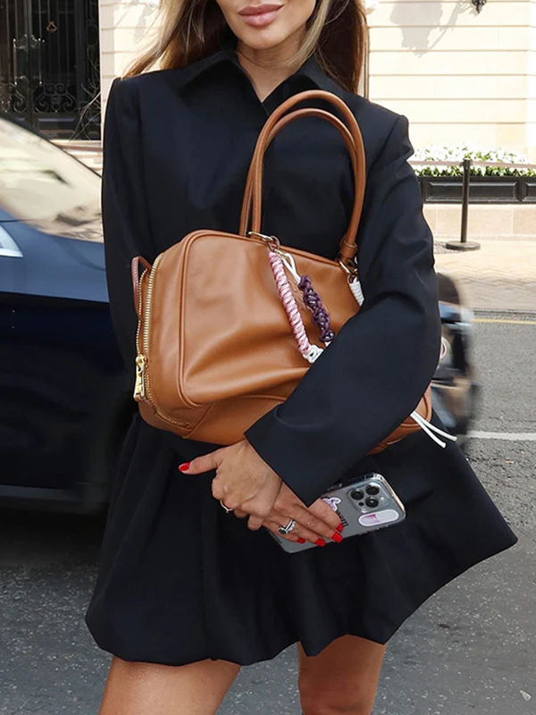 Solid Color Split-Joint Lapel Long Sleeves Blazer Suits + Pleated Mini Skirts Two Pieces Set - Image 4