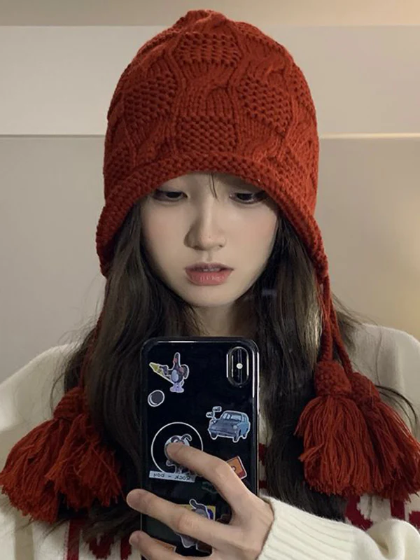 Solid Color Split-Joint Tasseled Knitted Hats - Image 4
