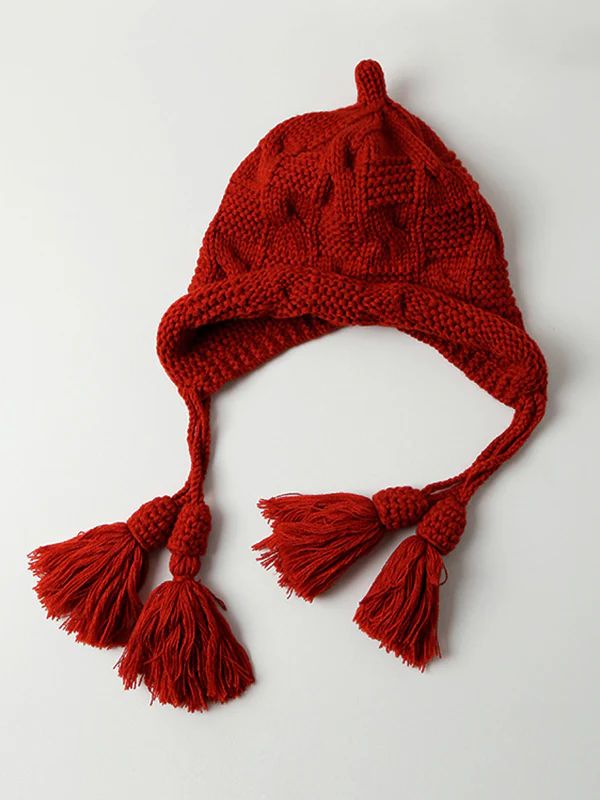 Solid Color Split-Joint Tasseled Knitted Hats - Image 5