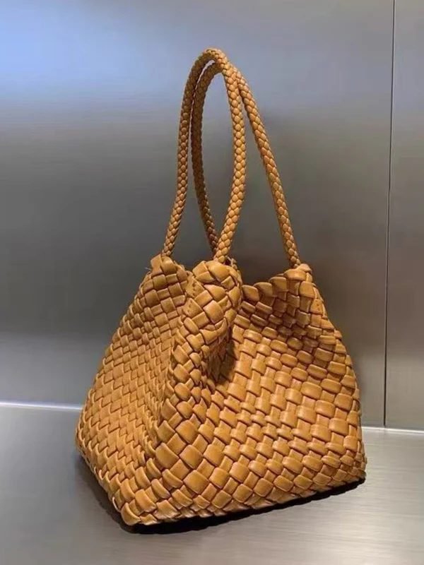 Solid Color Split-Joint Woven Bags Handbags - Image 8