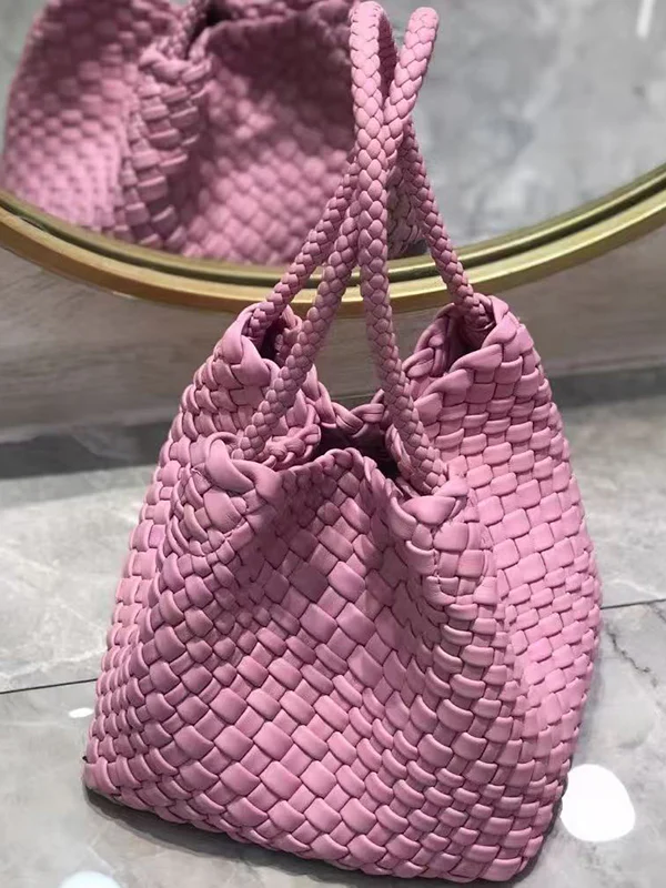 Solid Color Split-Joint Woven Bags Handbags - Image 9