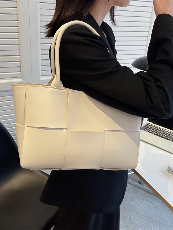 Solid Color Split-Joint Woven Shoulder Bags Handbags