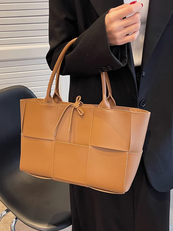 Solid Color Split-Joint Woven Shoulder Bags Handbags - Image 10