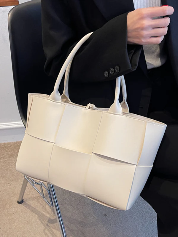 Solid Color Split-Joint Woven Shoulder Bags Handbags - Image 11