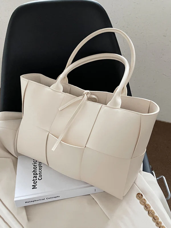 Solid Color Split-Joint Woven Shoulder Bags Handbags - Image 13