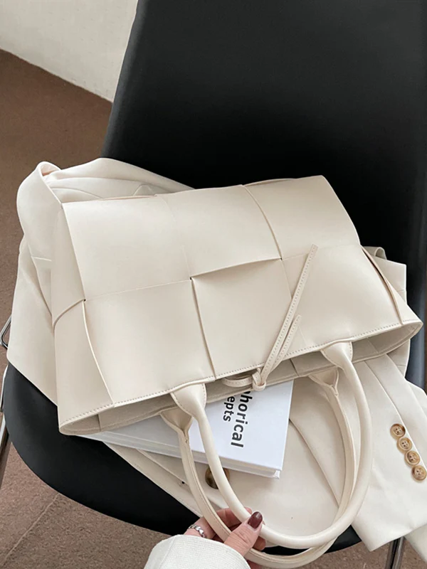 Solid Color Split-Joint Woven Shoulder Bags Handbags - Image 14