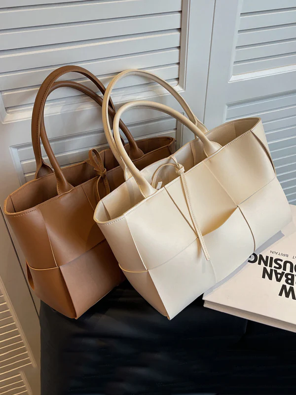 Solid Color Split-Joint Woven Shoulder Bags Handbags - Image 15