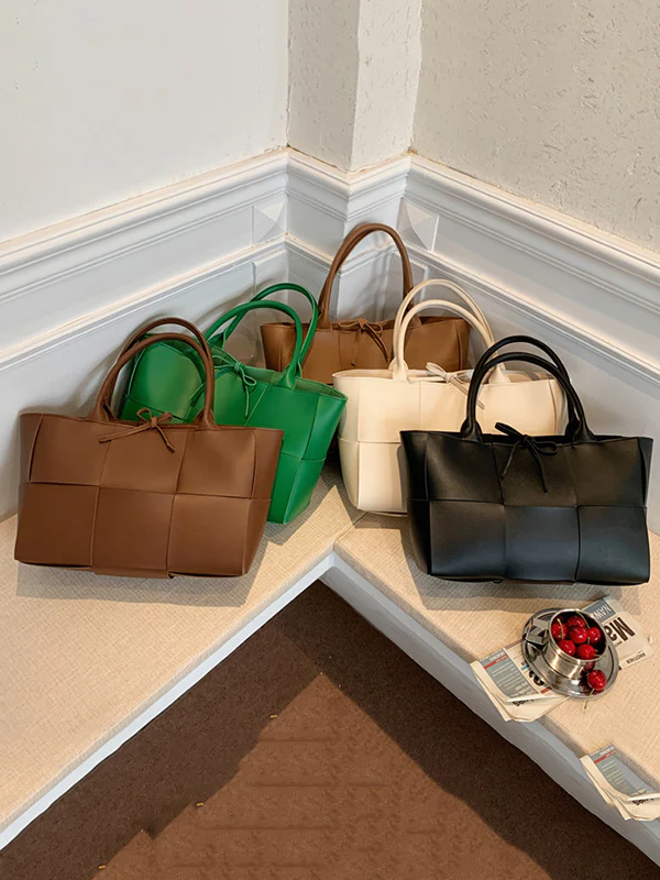Solid Color Split-Joint Woven Shoulder Bags Handbags - Image 16