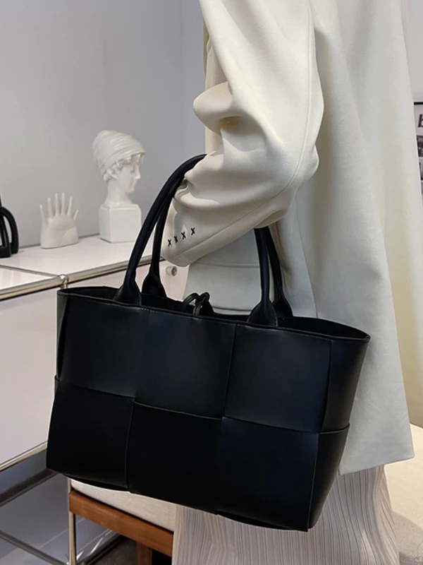 Solid Color Split-Joint Woven Shoulder Bags Handbags - Image 6