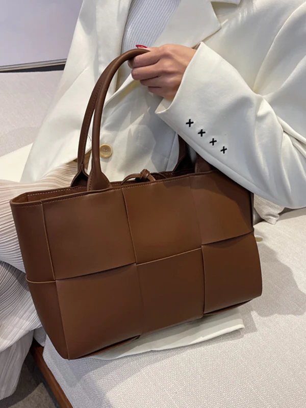 Solid Color Split-Joint Woven Shoulder Bags Handbags - Image 8