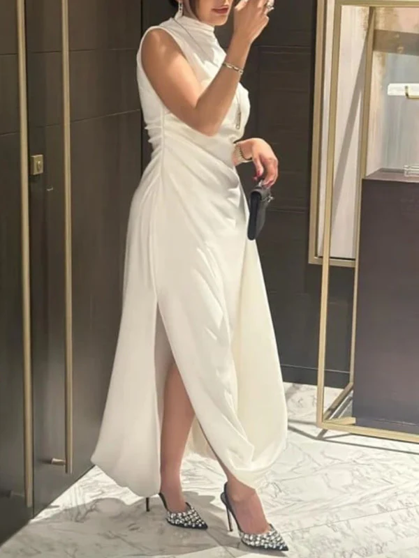 Solid Color Split-Side All-Match Flying Sleeves Maxi Dresses - Image 4