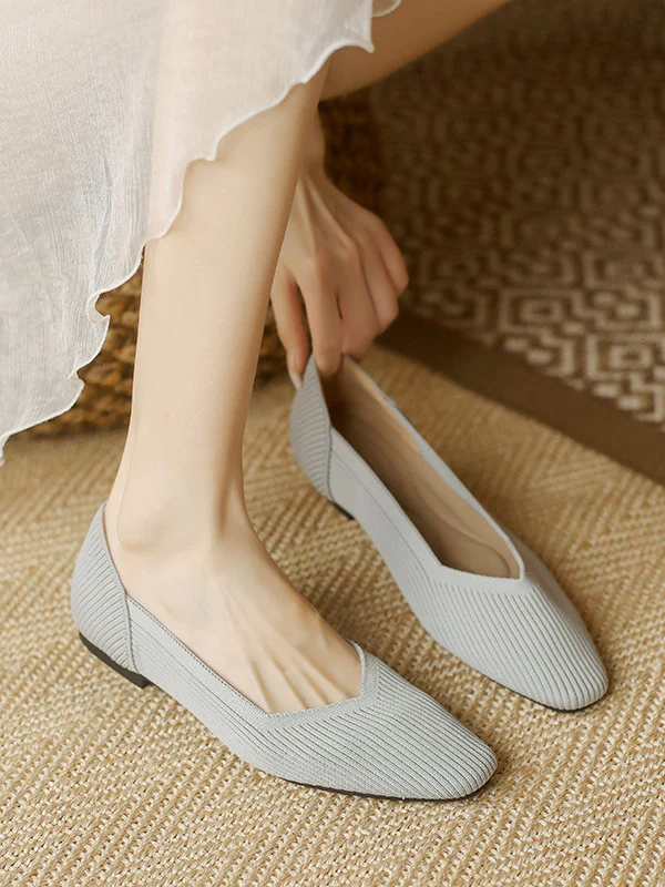 Solid Color Square-Toe Flats Shoes - Image 10