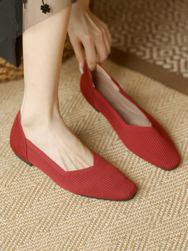 Solid Color Square-Toe Flats Shoes - Image 11