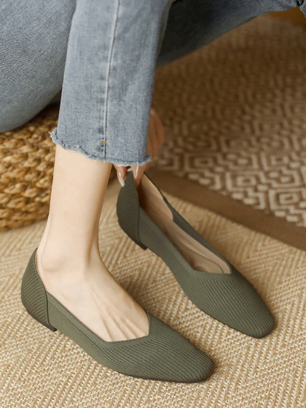 Solid Color Square-Toe Flats Shoes - Image 12