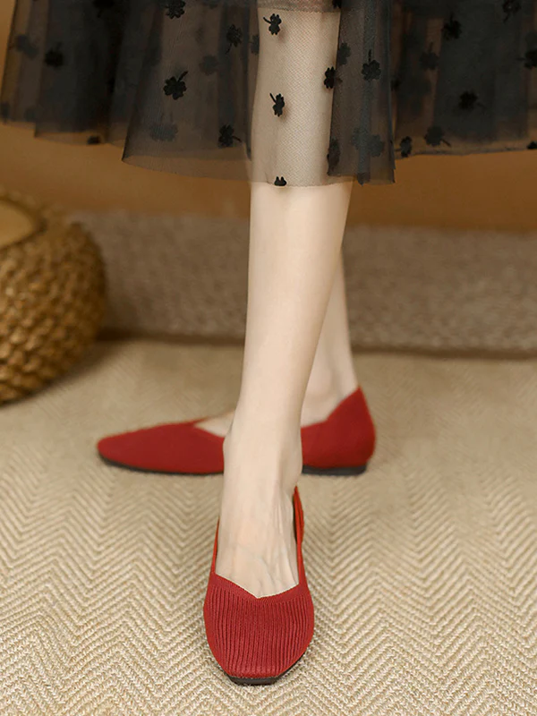Solid Color Square-Toe Flats Shoes - Image 15