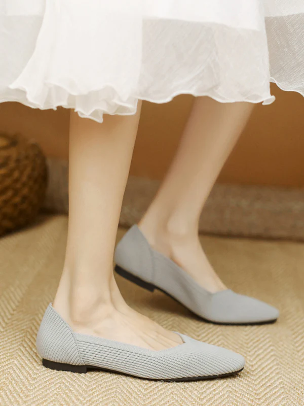 Solid Color Square-Toe Flats Shoes - Image 17