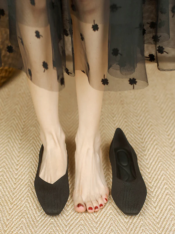 Solid Color Square-Toe Flats Shoes - Image 18