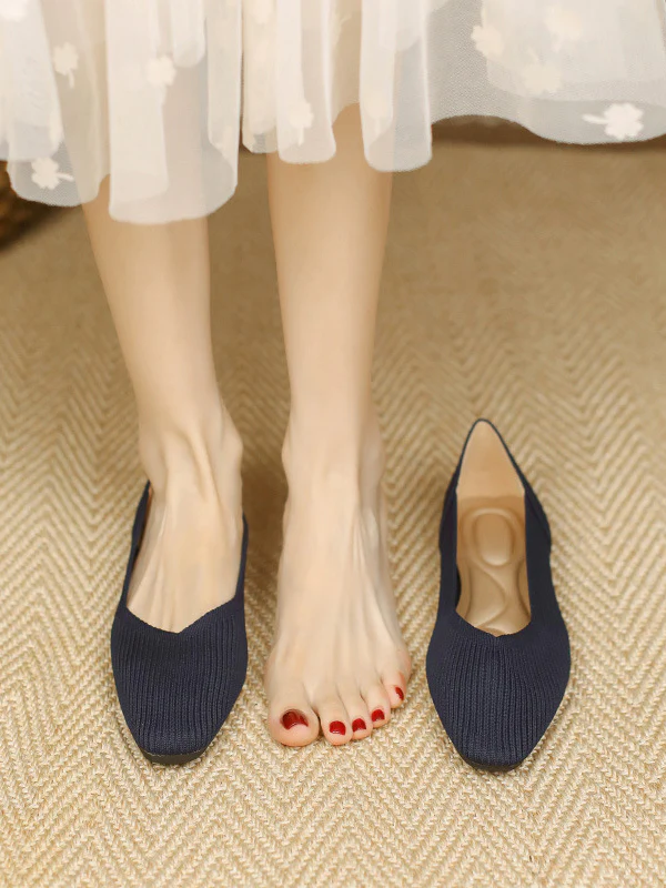Solid Color Square-Toe Flats Shoes - Image 19