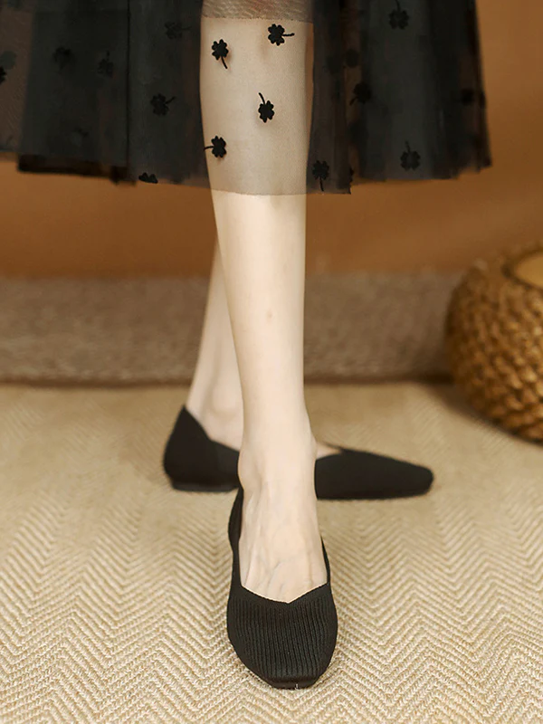 Solid Color Square-Toe Flats Shoes - Image 2
