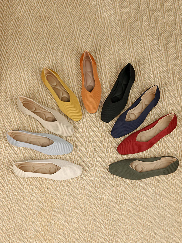 Solid Color Square-Toe Flats Shoes - Image 21