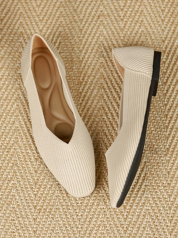 Solid Color Square-Toe Flats Shoes - Image 23
