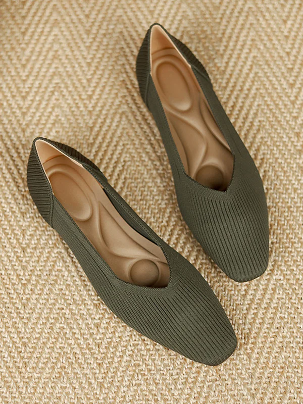Solid Color Square-Toe Flats Shoes - Image 25