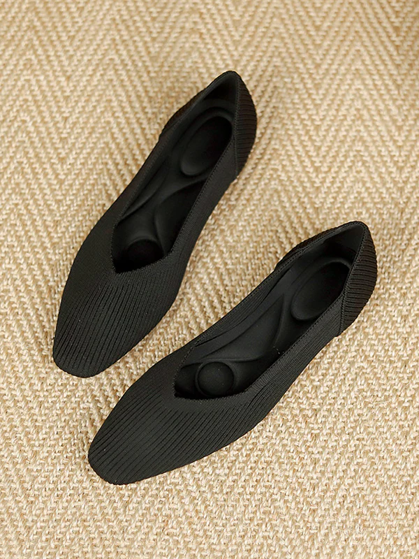 Solid Color Square-Toe Flats Shoes - Image 30