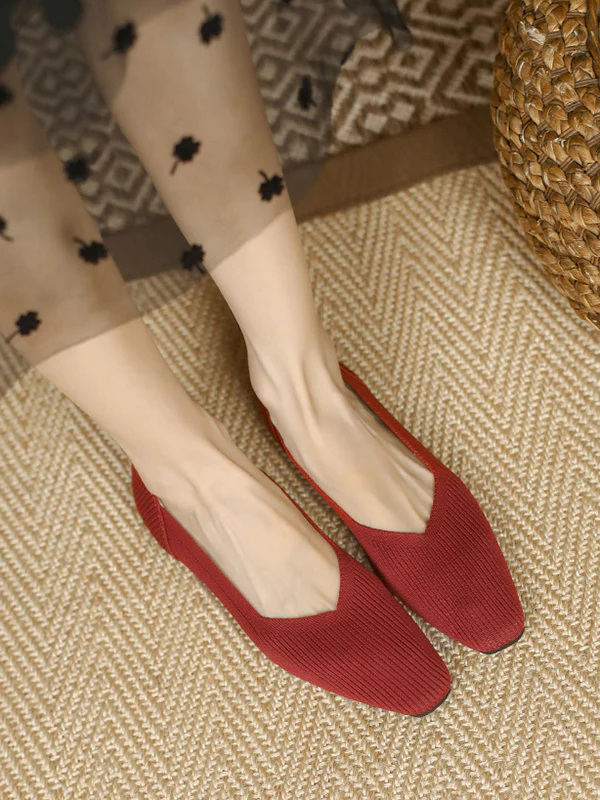 Solid Color Square-Toe Flats Shoes - Image 4
