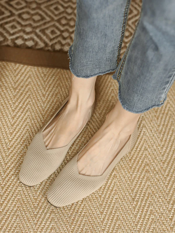 Solid Color Square-Toe Flats Shoes - Image 5