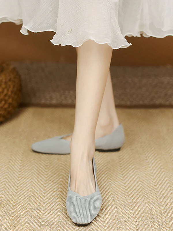 Solid Color Square-Toe Flats Shoes - Image 6