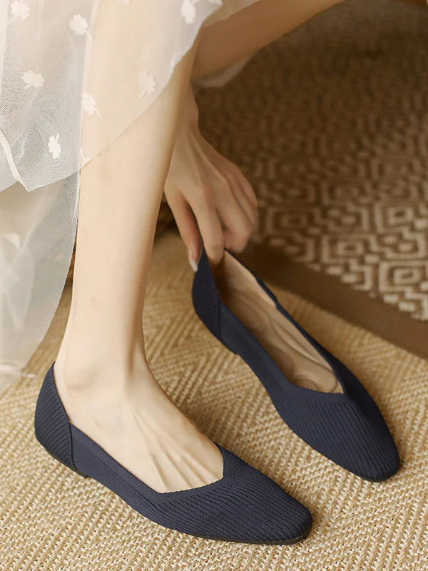 Solid Color Square-Toe Flats Shoes - Image 9