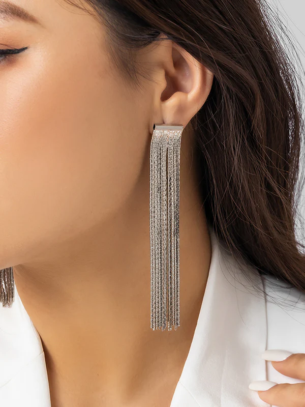 Solid Color Tasseled Earrings Accessories - Image 2