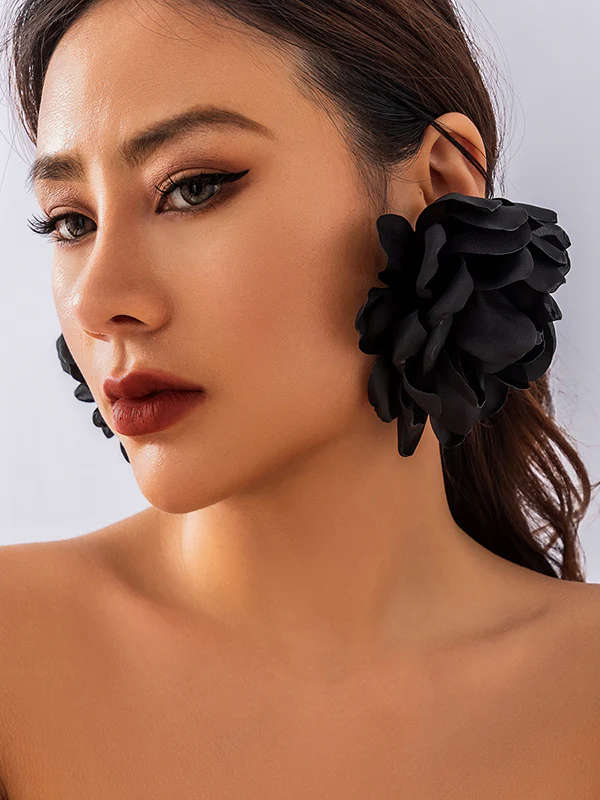 Solid Color Three-Dimensional Flower Drop Earrings - Image 10