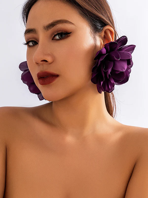 Solid Color Three-Dimensional Flower Drop Earrings - Image 11